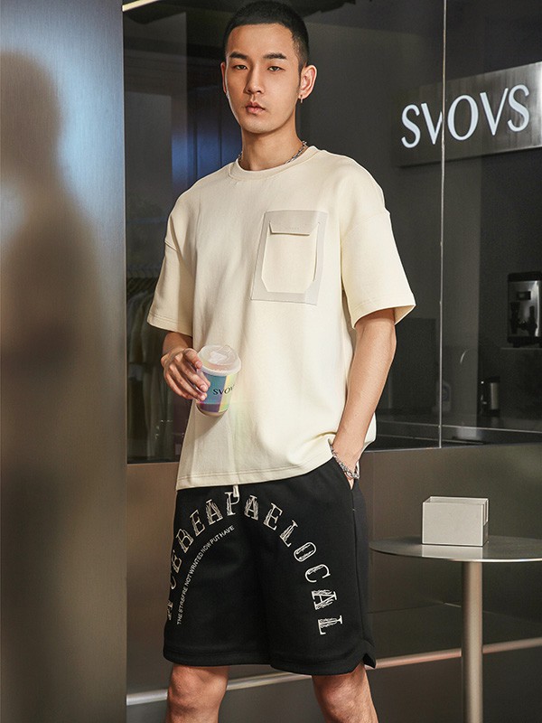 SVOVS男装2023春夏季蓝色T恤