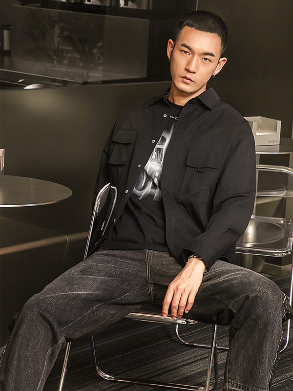 SVOVS男装2023秋冬季黑色T恤