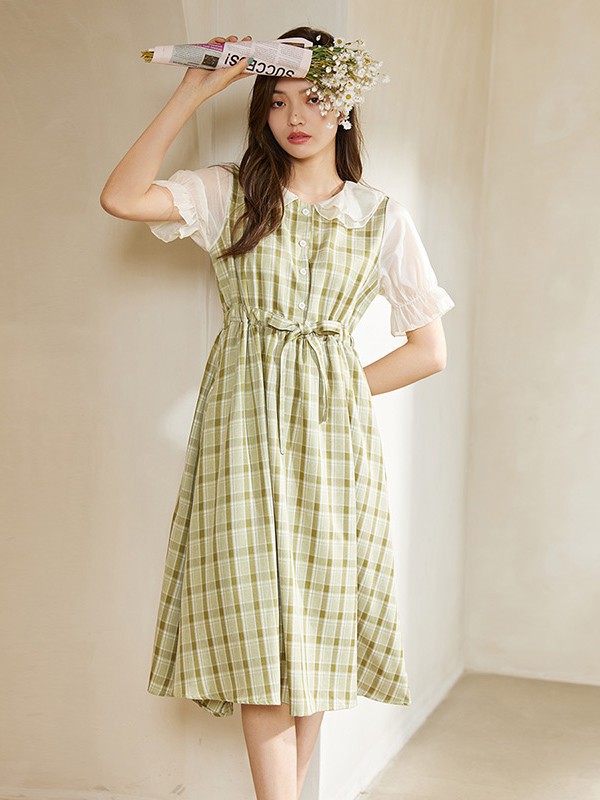 ins2023春夏季绿色连衣裙