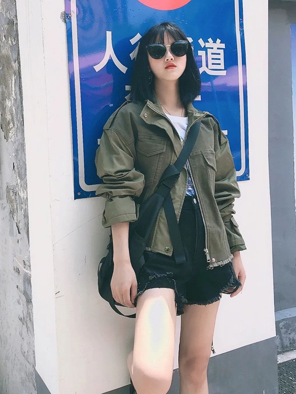 汐曼女装2022秋冬季军绿色衬衫