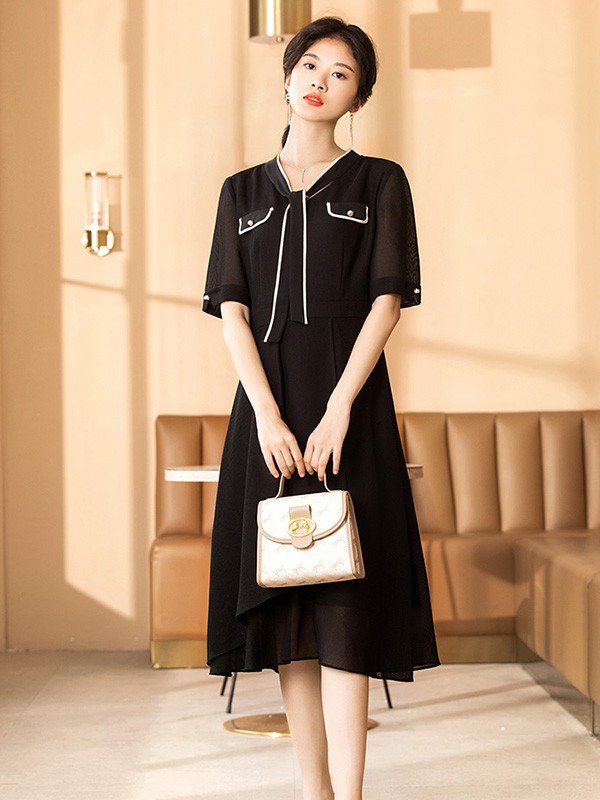 umisky/young2023春夏季黑色连衣裙