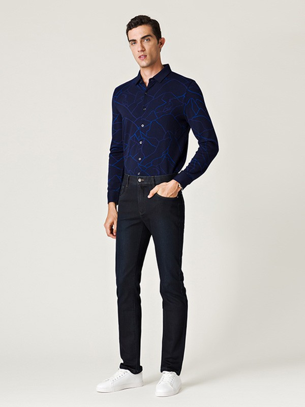 名盾男装2022秋冬季藏蓝色衬衫