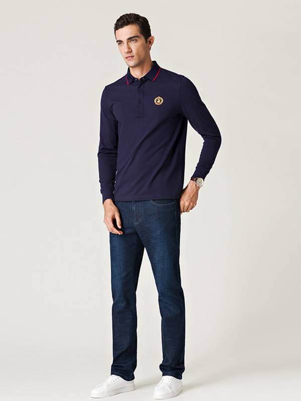 名盾男装2022秋冬季藏蓝色polo衫