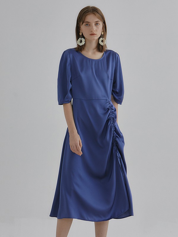 台绣女装2023春夏季藏蓝色连衣裙