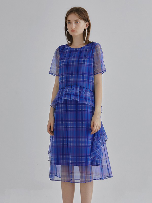 台绣女装2023春夏季蓝色连衣裙