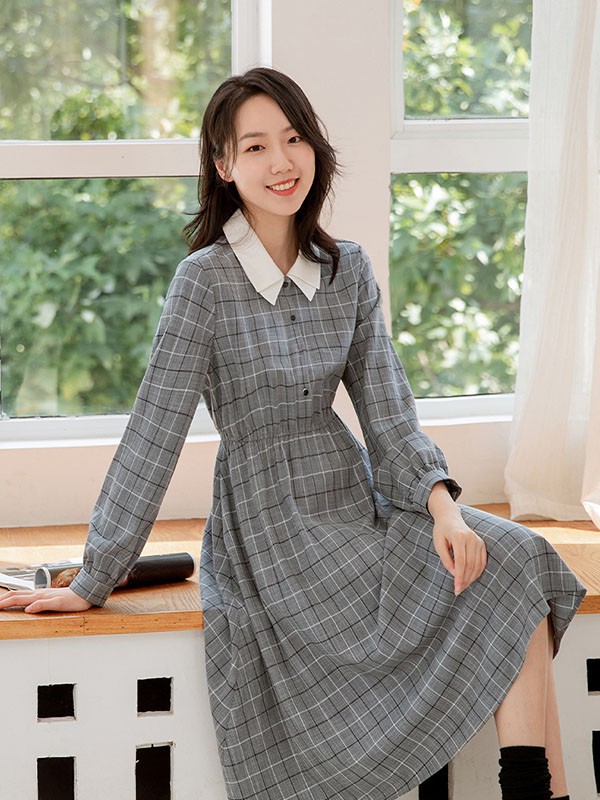 片断女装2023春夏季灰色连衣裙