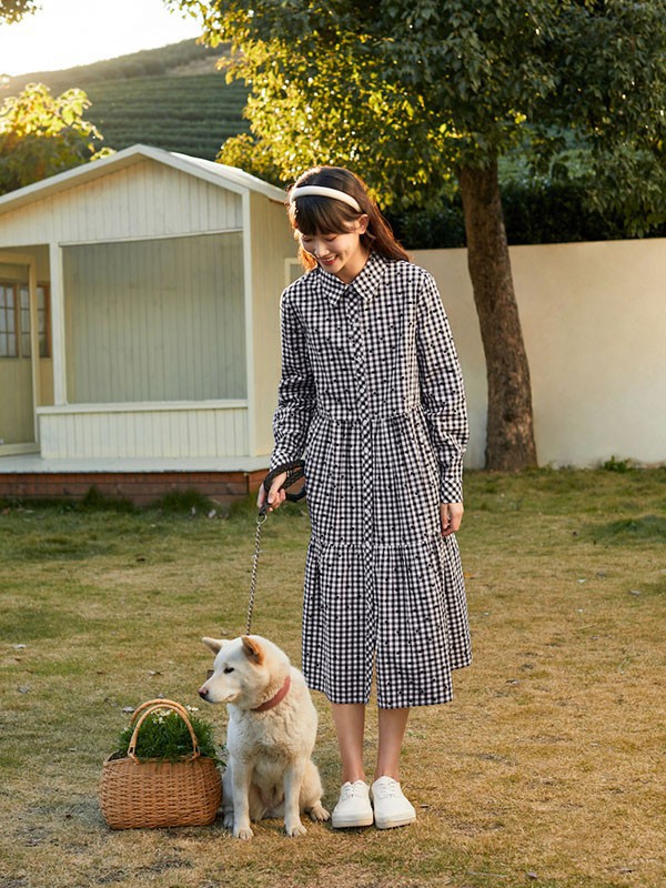 片断女装2023春夏季灰色衬衫裙