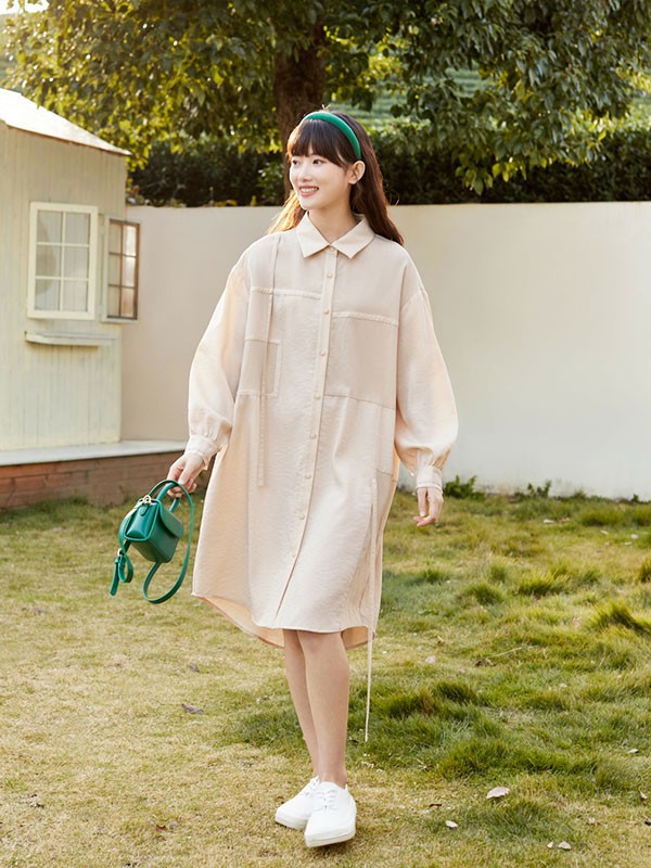 片断女装2023春夏季白色衬衫裙