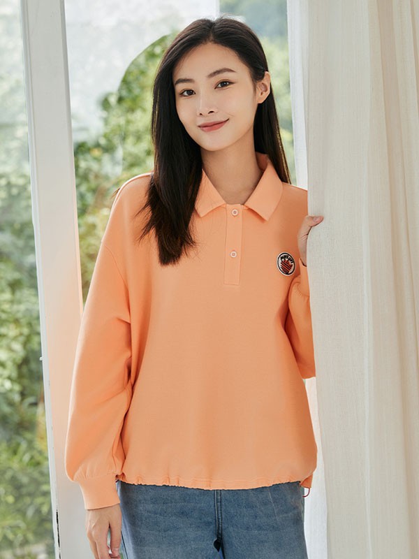 片断女装2023春夏季橙色polo衫
