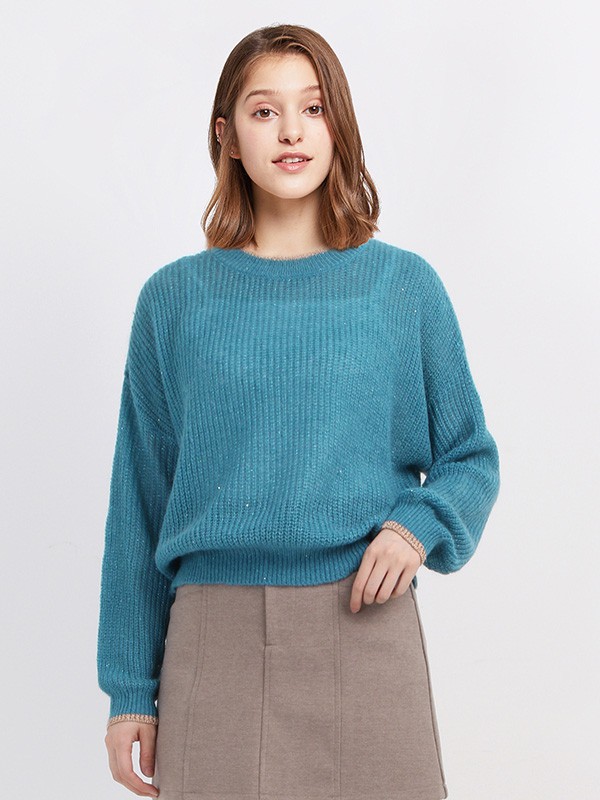 唯唯2022秋冬季蓝色毛衣