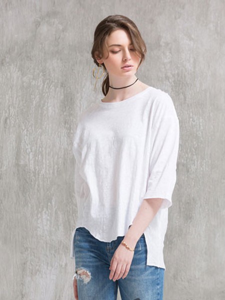 米尚女装2023春夏季白色T恤