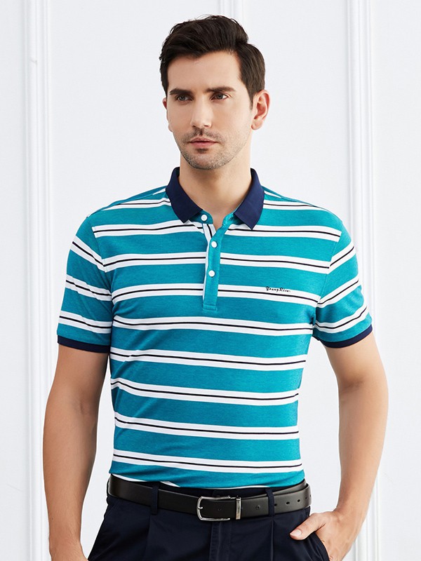 雅韵男装2023春夏季蓝色polo衫