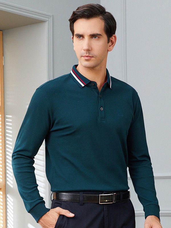 雅韵男装2023春夏季墨绿色polo衫
