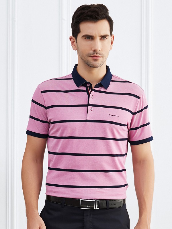 雅韵男装2023春夏季粉色polo衫