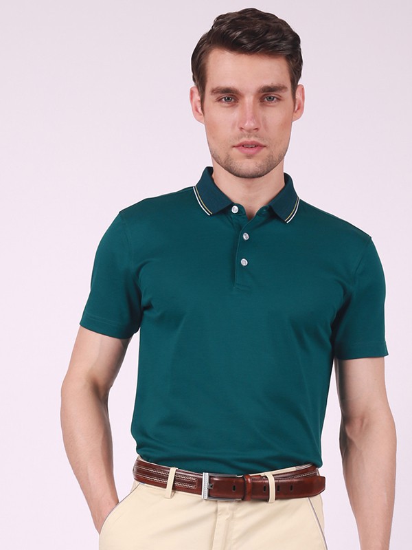 雅韵男装2023春夏季墨绿色polo衫
