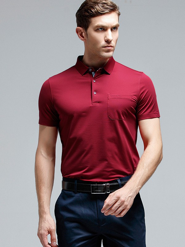 雅韵男装2023春夏季酒红色polo衫