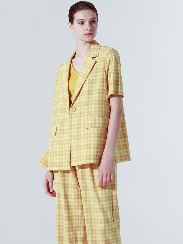 奕色女装2023春夏季黄色阔腿裤