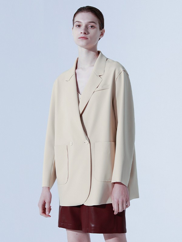 奕色女装2023春夏季米色大衣