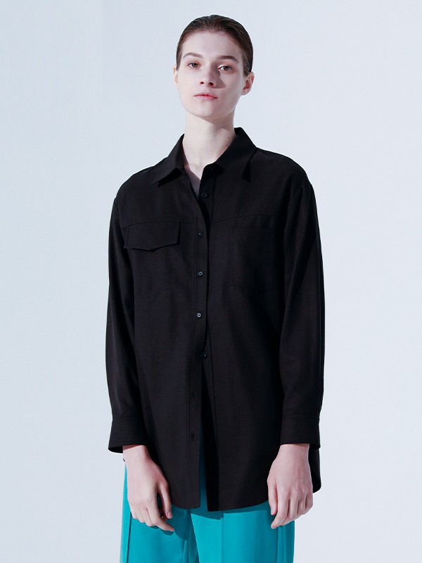 奕色女装2023春夏季黑色衬衫