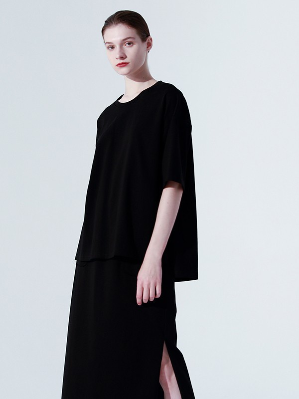 奕色女装2023春夏季黑色连衣裙