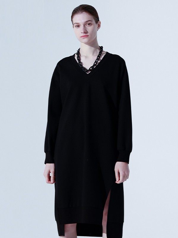 奕色女装2023春夏季黑色连衣裙