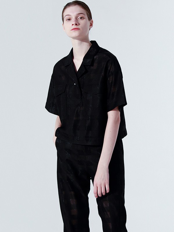 奕色女装2023春夏季黑色T恤