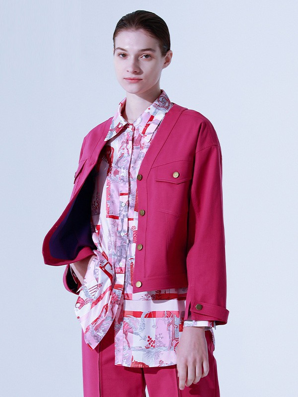 奕色女装2023春夏季粉色衬衫