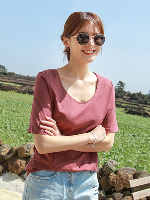 零库存女装2023春夏季粉色T恤