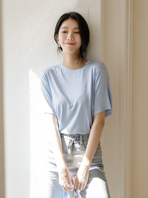 零库存女装2023春夏季蓝色T恤
