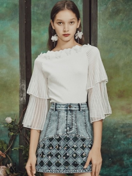 保时霓女装2023春夏季蓝色包臀裙