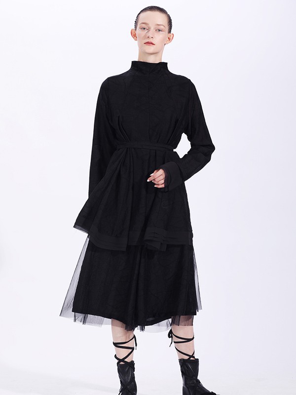 纳帕佳女装2023春夏季黑色纱裙