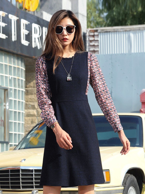 宗洋女装2022秋冬季黑色连衣裙