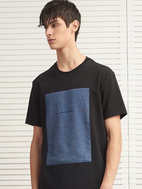 汉崇男装2023春夏季黑色T恤