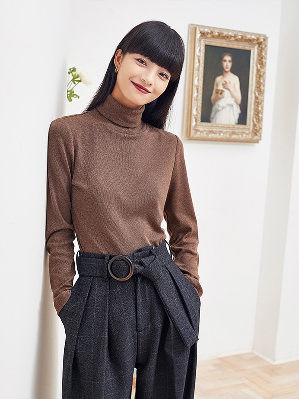Q'S秸熙女装2023春夏季咖啡色针织衫