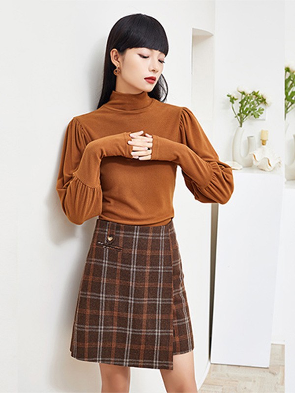 Q'S秸熙女装2023春夏季咖啡色短裙