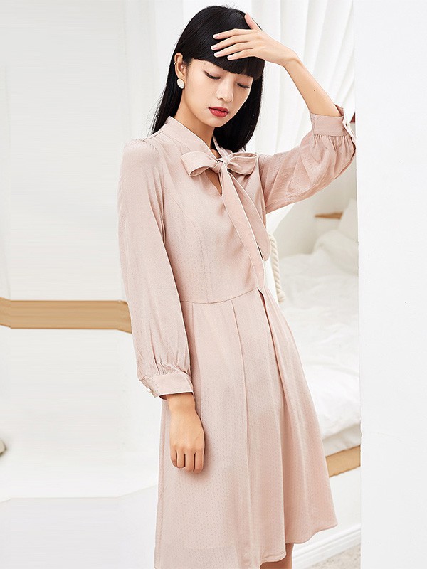 Q'S秸熙女装2023春夏季粉色衬衫裙