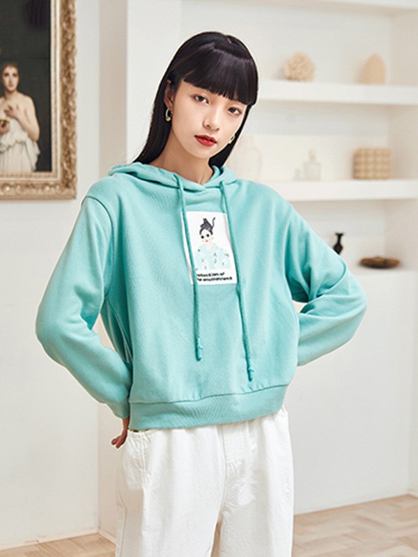 Q'S秸熙女装2023春夏季蓝色卫衣