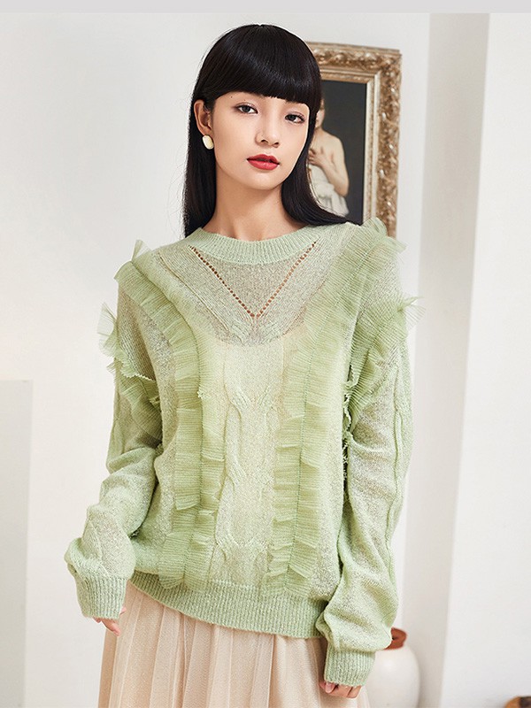 Q'S秸熙女装2023春夏季绿色针织衫