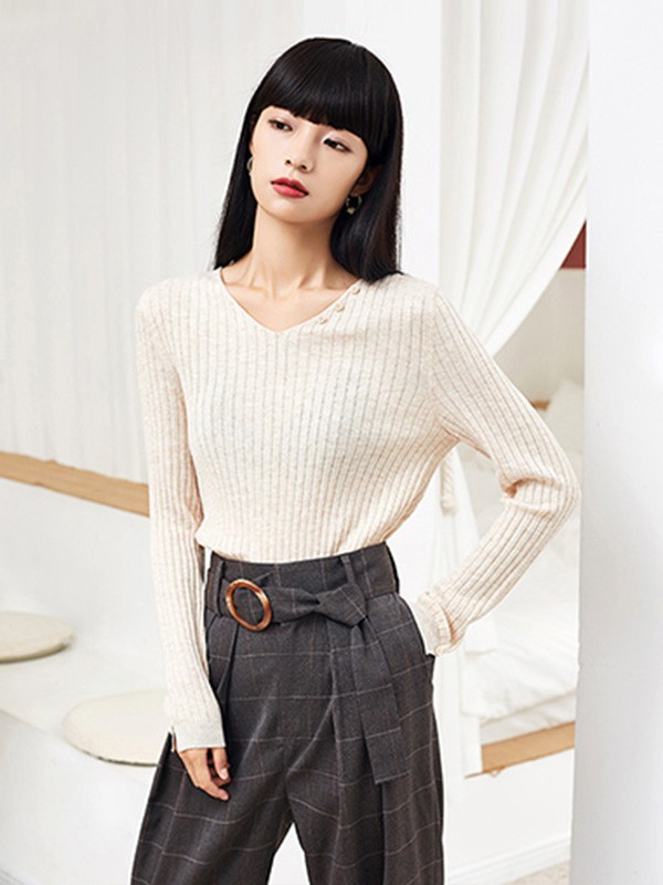 Q'S秸熙女装2023春夏季白色毛衣