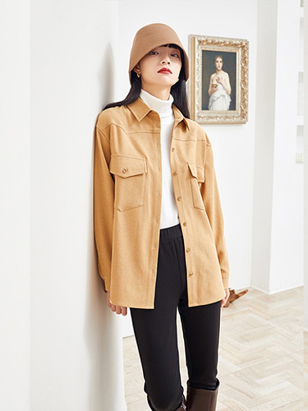 Q'S秸熙女装2023春夏季卡其色衬衫