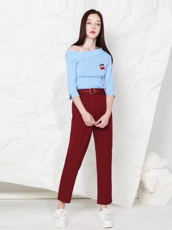 阿桑娜女装2022秋冬季蓝色针织衫