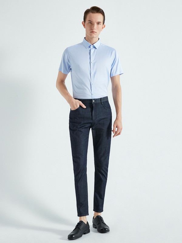 劲霸2023春夏季蓝色衬衫