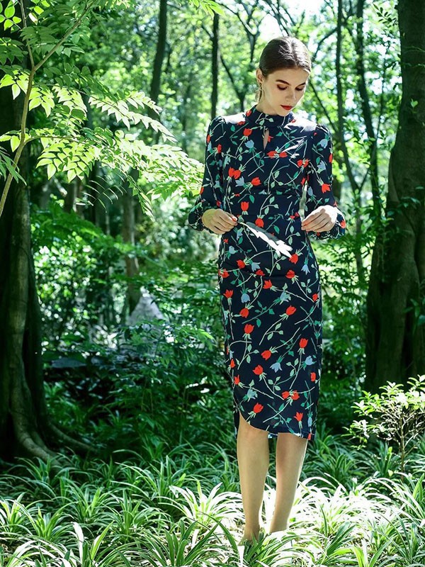 百诗雅兰女装2023春夏季黑色连衣裙