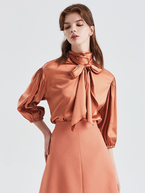 欧碧倩女装2023春夏季橙色衬衫