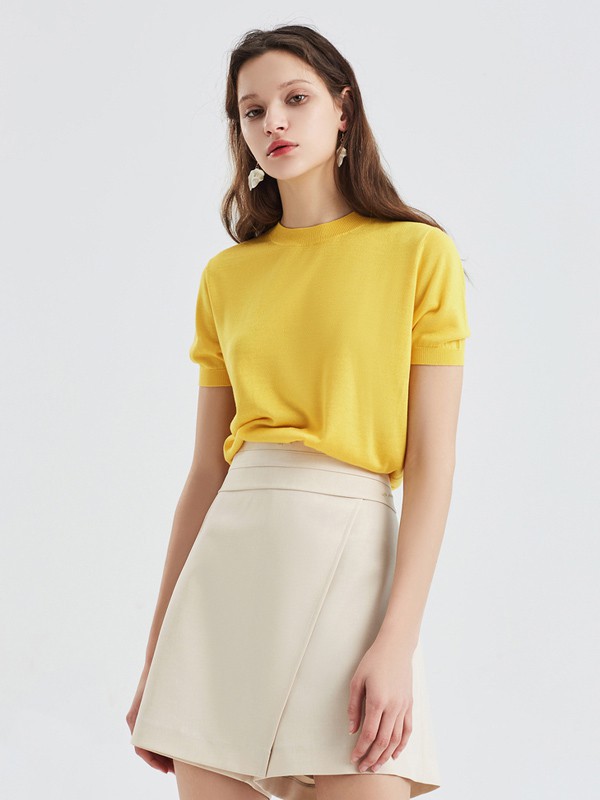 欧碧倩女装2023春夏季黄色T恤