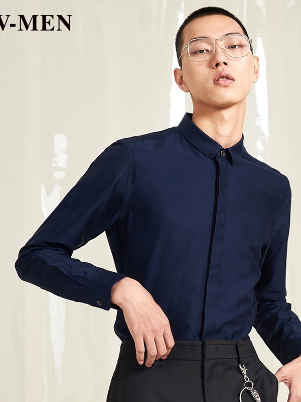 威曼男装2023春夏季藏蓝色衬衫