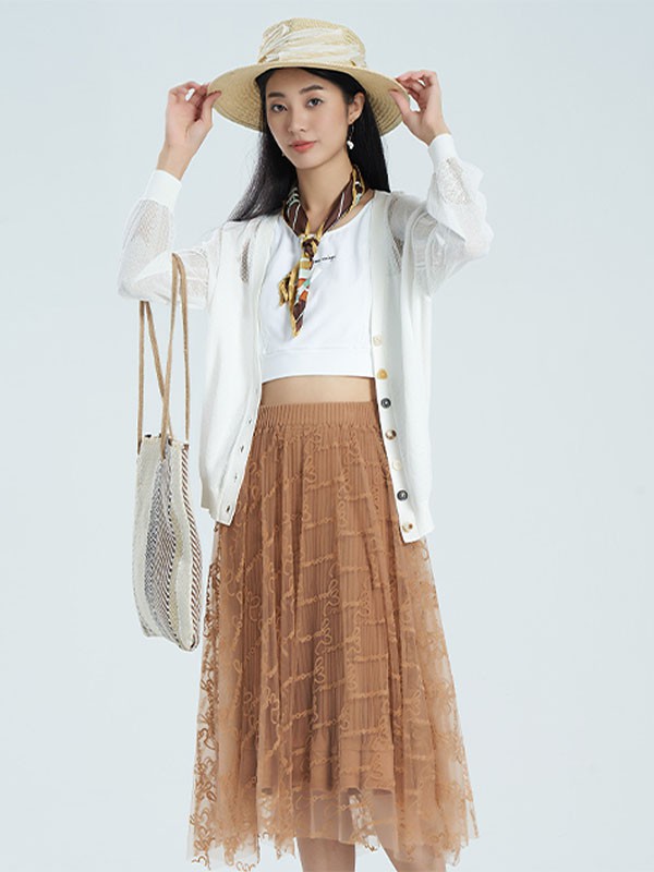 歆艾女装2023春夏季咖啡色纱裙