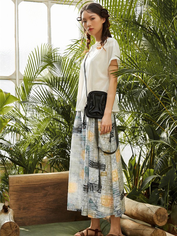 古树叶女装2023春夏季白色T恤