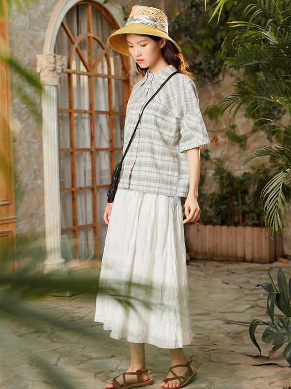 古树叶女装2023春夏季白色长裙