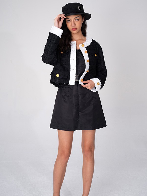 宝贝玛丽女装2022秋冬季黑色短裙